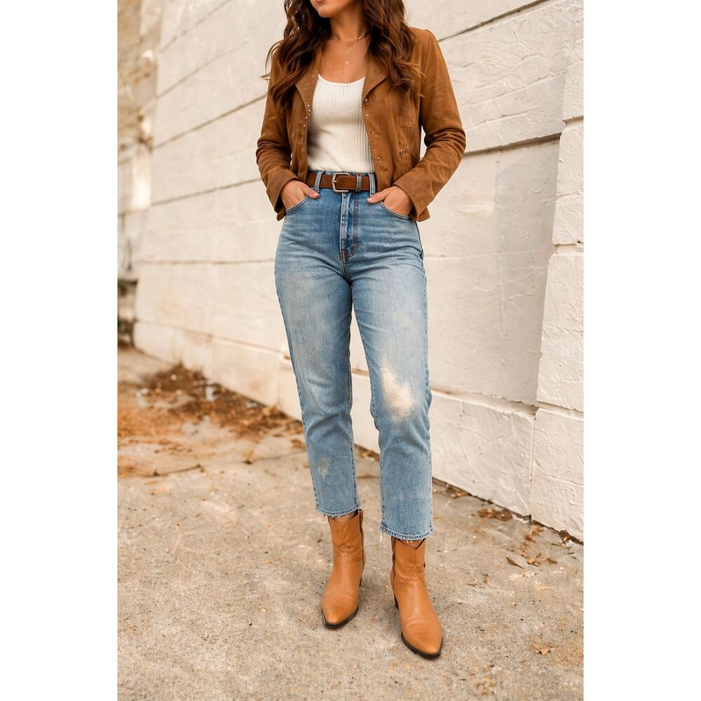 Franco Sarto Tan Leather Western Ankle Boots Womens 9.5 Pointed Toe Braided